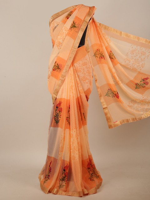 

Pothys Peach-Coloured & Red Floral Printed Saree