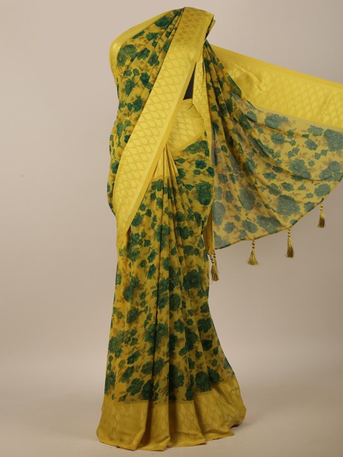 

Pothys Green & Yellow Floral Printed Saree
