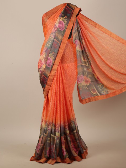 

Pothys Orange & Pink Floral Printed Saree