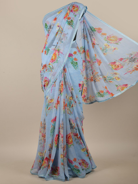 

Pothys Blue & Orange Floral Printed Saree