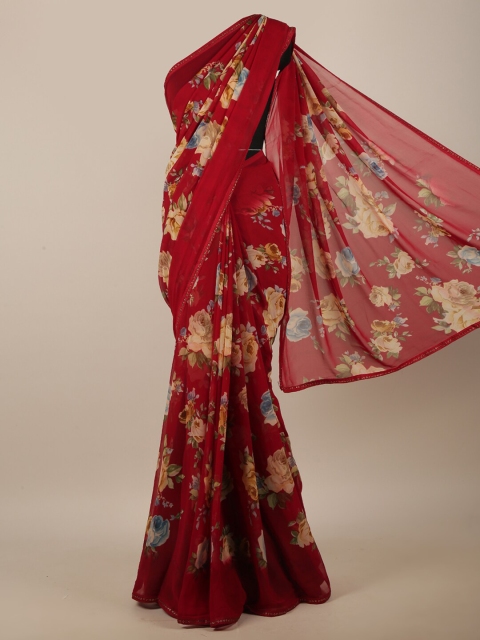 

Pothys Maroon & Yellow Floral Printed Saree