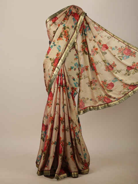 

Pothys Cream-Coloured & Red Floral Printed Saree