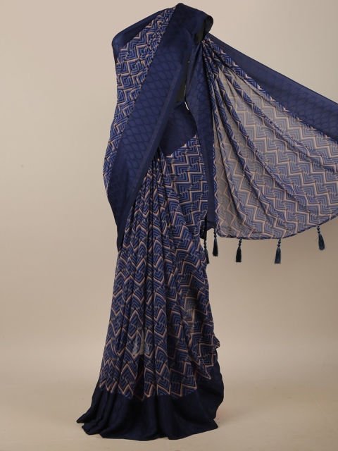 

Pothys Blue & Beige Geometric Printed Saree