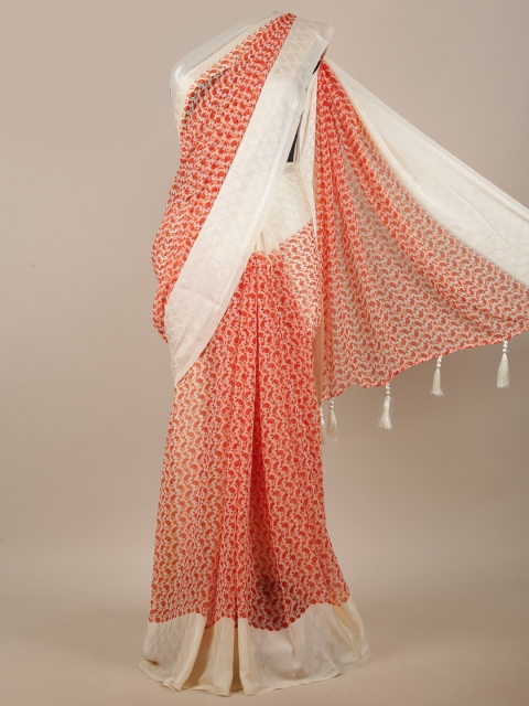 

Pothys Orange & Cream-Coloured Floral Printed Saree