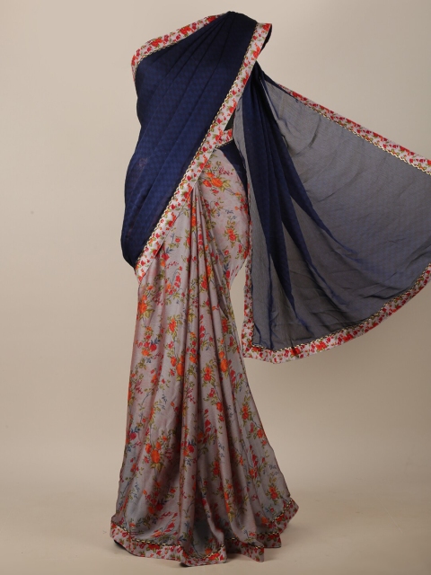 

Pothys Blue & Grey Floral Printed Saree