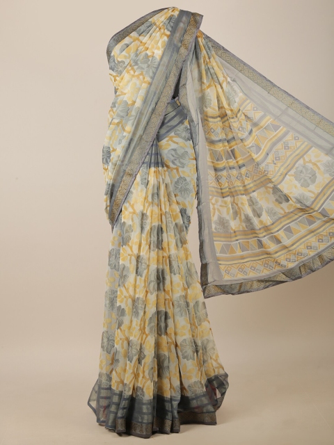 

Pothys Cream-Coloured & Brown Floral Printed Saree