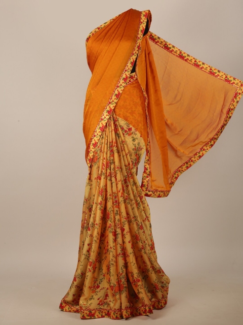 

Pothys Mustard Yellow & Red Floral Printed Saree