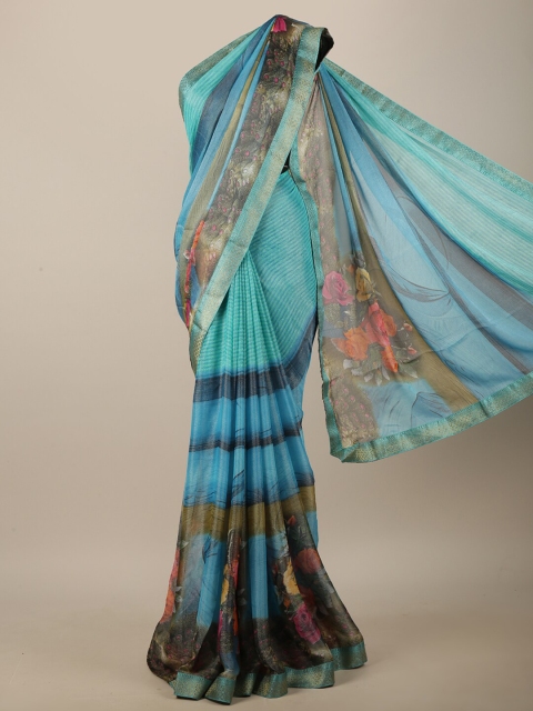 

Pothys Blue & Orange Floral Printed Saree