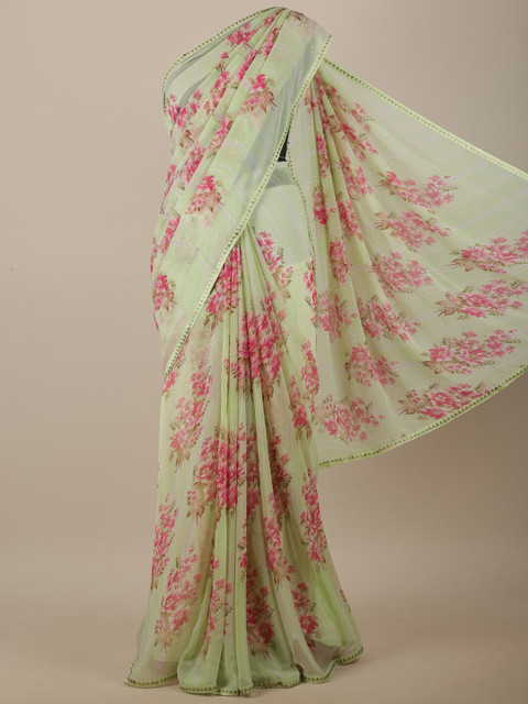 

Pothys Green & Pink Floral Printed Saree