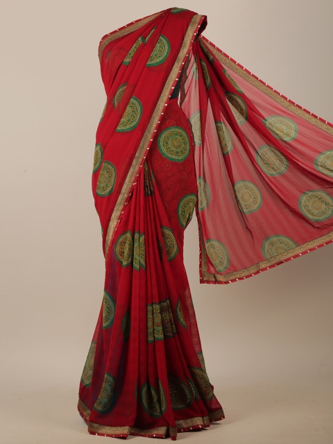 

Pothys Red & Green Ethnic Motifs Printed Saree