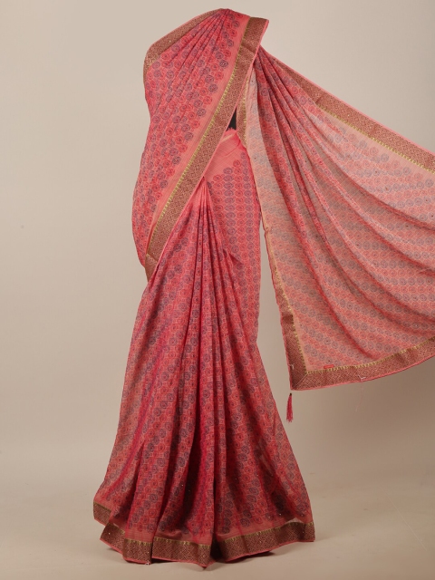 

Pothys Pink & Blue Floral Printed Saree