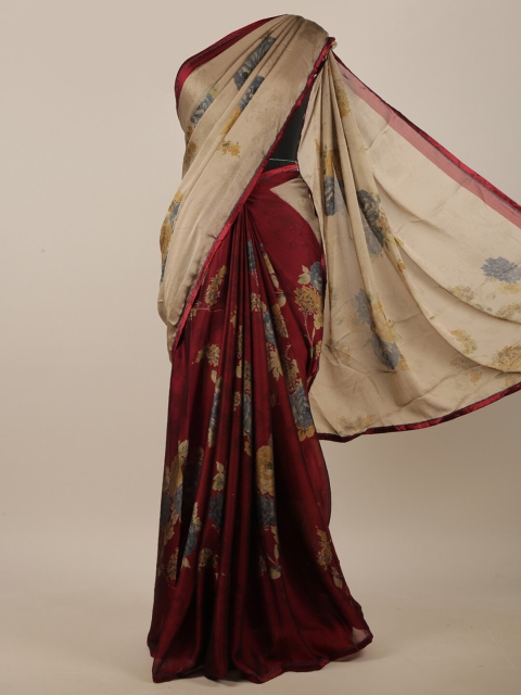 

Pothys Taupe & Maroon Floral Printed Saree