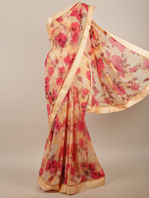 

Pothys Orange & Pink Floral Printed Saree