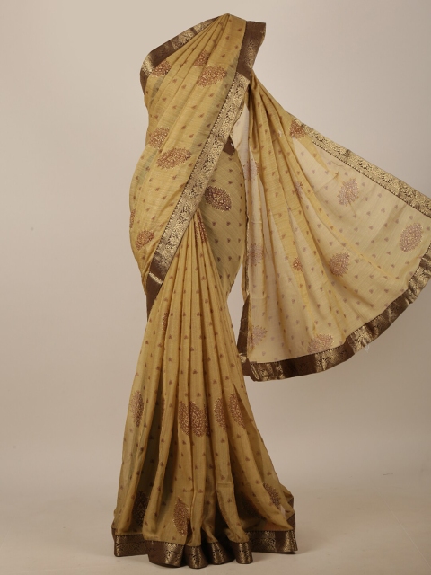 

Pothys Tan & Gold-Coloured Ethnic Motifs Printed Saree