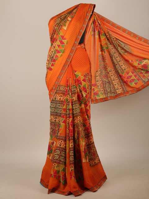 

Pothys Orange & Green Ethnic Motifs Printed Saree