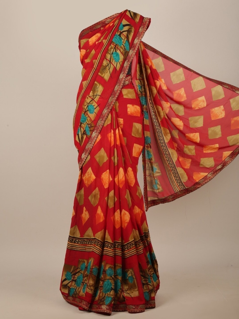 

Pothys Red & Green Geometric Printed Saree