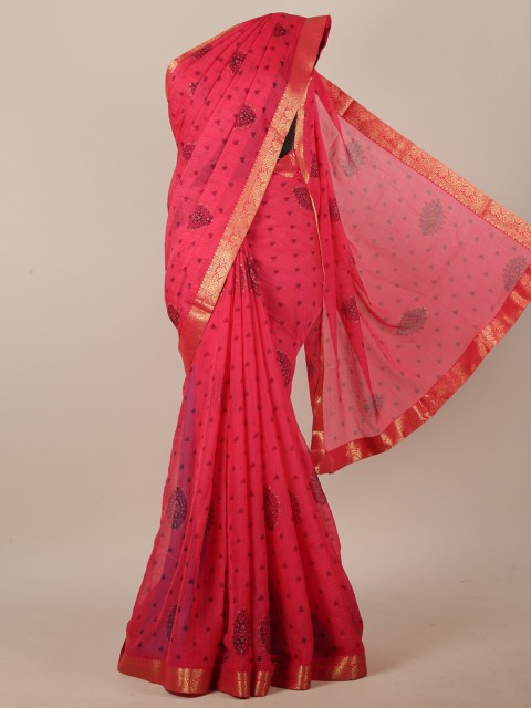 

Pothys Pink & Blue Ethnic Motifs Printed Saree