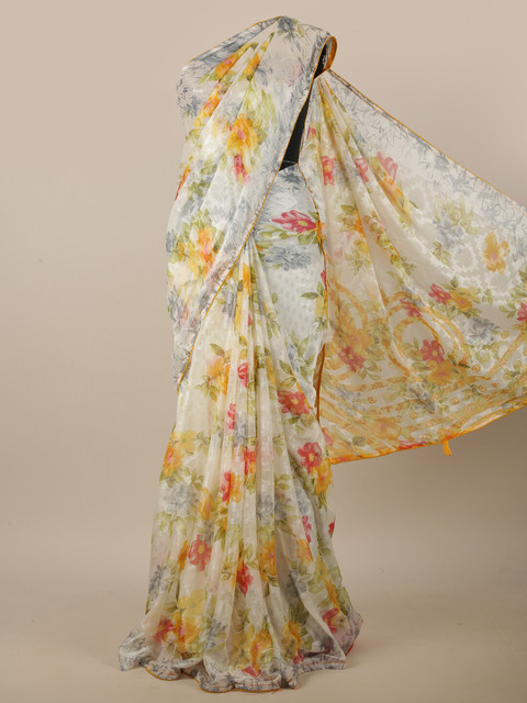 

Pothys Off White & Yellow Floral Printed Saree