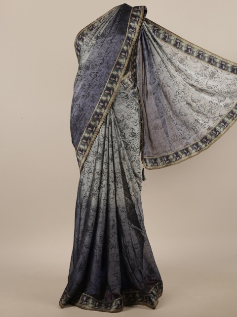 

Pothys Grey & Blue Floral Printed Saree