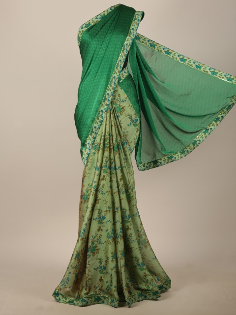 

Pothys Green & Blue Floral Printed Saree