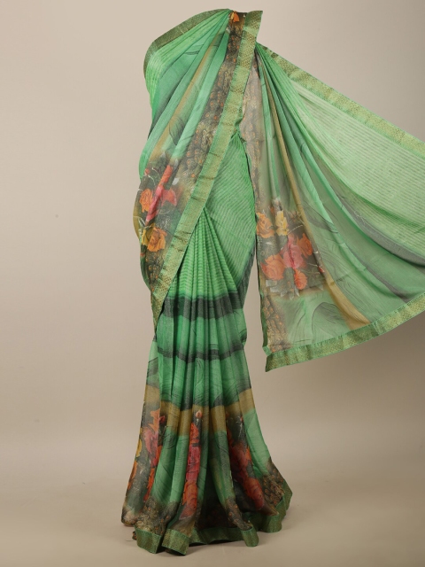 

Pothys Green & Peach-Coloured Floral Printed Saree