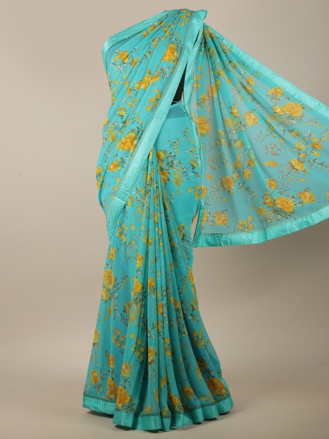 

Pothys Green & Yellow Floral Printed Saree