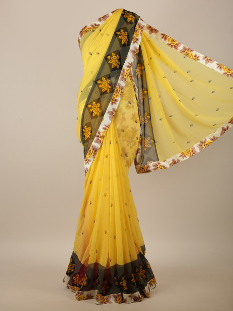 

Pothys Yellow & Black Ethnic Motifs Printed Saree