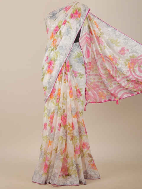 

Pothys Off White & Pink Floral Printed Saree