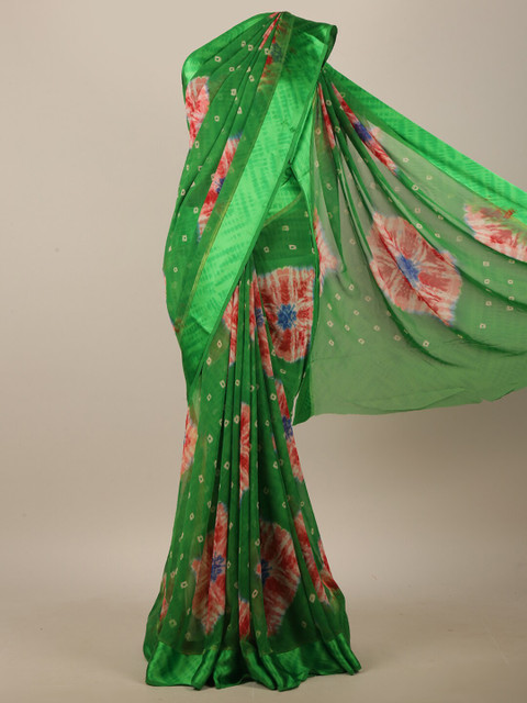 

Pothys Green & Red Bandhani Printed Saree