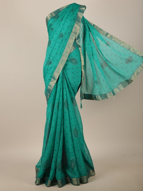 

Pothys Green & Black Ethnic Motifs Printed Saree