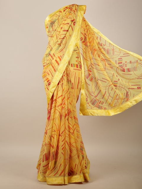 

Pothys Yellow & Red Geometric Printed Saree