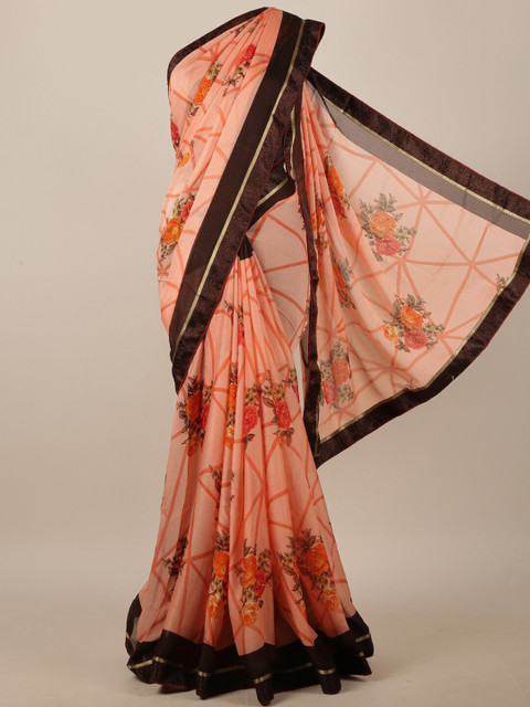 

Pothys Peach-Coloured & Brown Floral Printed Saree