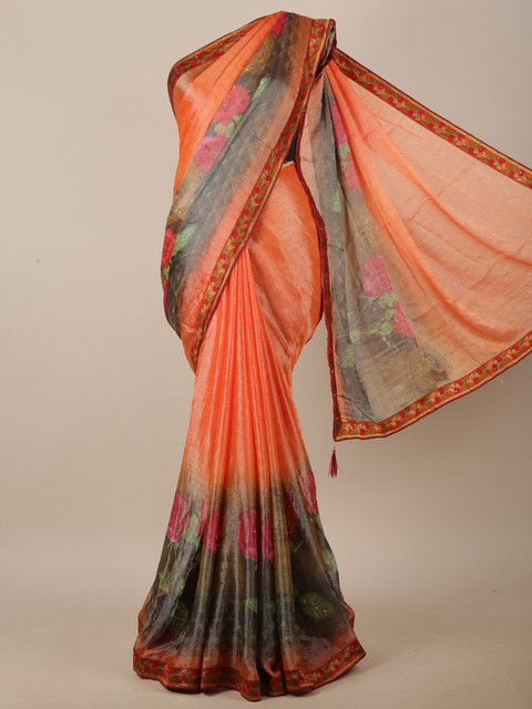 

Pothys Orange & Grey Floral Printed Saree