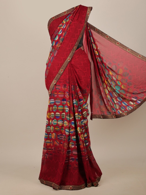 

Pothys Maroon & Blue Geometric Printed Saree