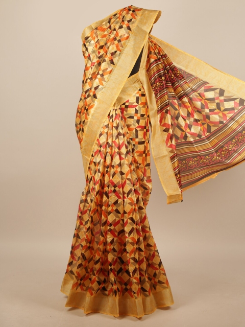 

Pothys Yellow & Orange Geometric Printed Saree