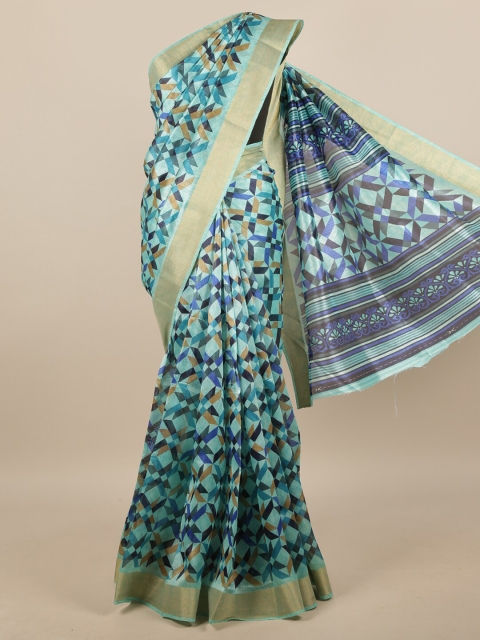 

Pothys Blue & Beige Geometric Printed Saree