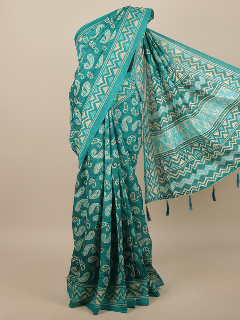 

Pothys Green & Beige Paisley Printed Saree