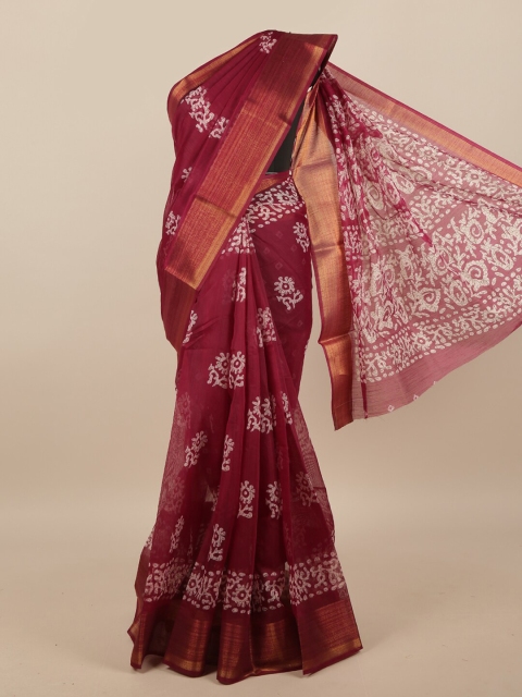 

Pothys Magenta & White Ethnic Motifs Printed Saree