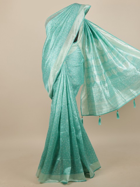 

Pothys Green & White Geometric Printed Saree