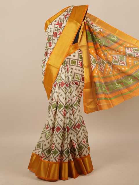 

Pothys Cream-Coloured & Yellow Geometric Printed Saree