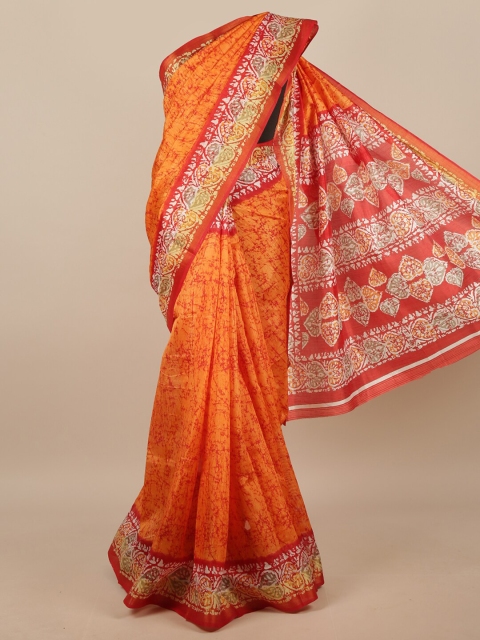 

Pothys Orange & Red Abstract Printed Saree