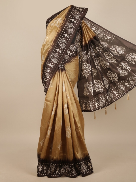 

Pothys Tan & Brown Ethnic Motifs Printed Saree