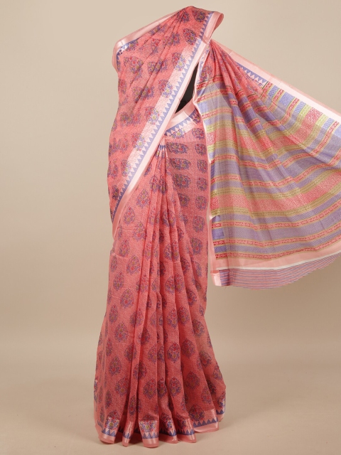 

Pothys Pink & Blue Ethnic Motifs Printed Saree