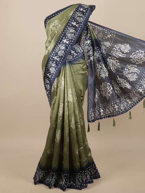 

Pothys Green & Navy Blue Ethnic Motifs Printed Saree
