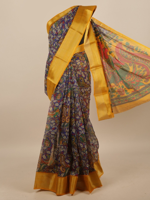 

Pothys Blue & Yellow Floral Printed Saree