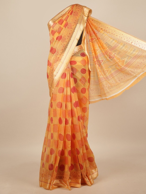 

Pothys Orange & Red Geometric Printed Saree