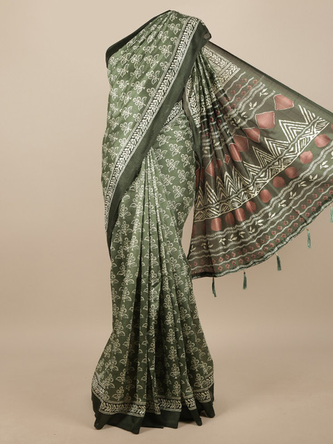 

Pothys Green & Beige Ethnic Motifs Printed Saree