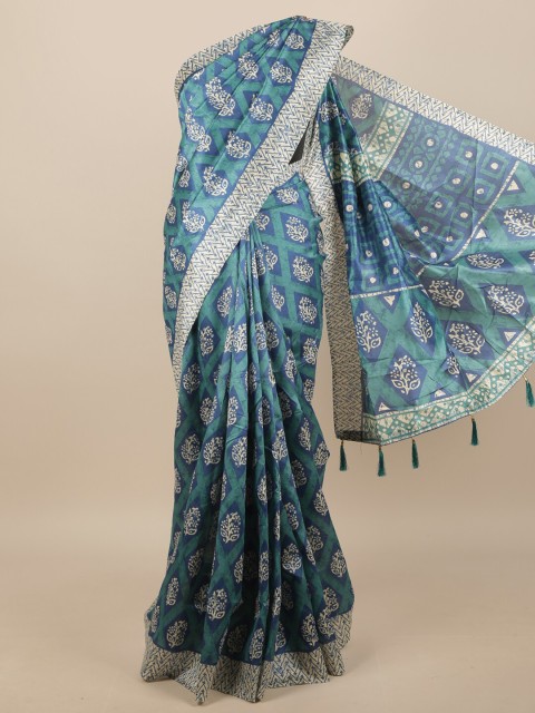 

Pothys Blue & Beige Ethnic Motifs Printed Saree