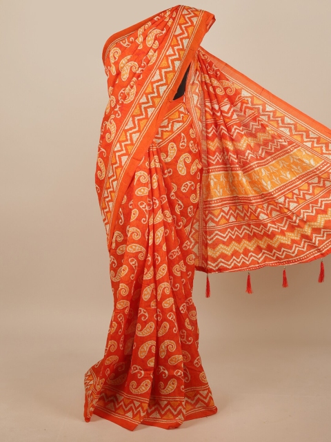 

Pothys Orange & Beige Paisley Printed Saree