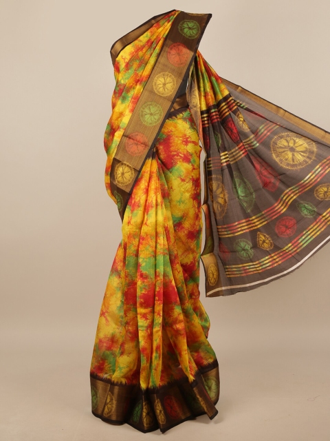 

Pothys Yellow & Brown Abstract Printed Saree